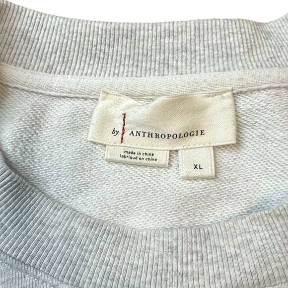 BY ANTHROPOLOGIE Women’s Heather Gray Cropped Cotton Crewneck Sweatshirt Size XL - Picture 3 of 5